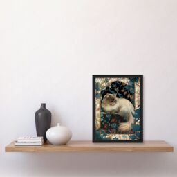 Artery8 Perched Himalayan Persian Cat Modern Art Nouveau Illustration Artwork Framed Wall Art Print A4 in Black - thumbnail 2