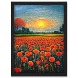 Artery8 Flanders Field At Sunset Expressionism Oil Paint Poppy Flowers Artwork Framed Wall Art Print A4 in Black - thumbnail 1