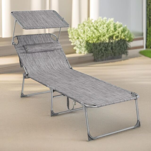 FURNOS Sun Lounger For Garden Folding Deck Chair Greige in Light Grey - image 1
