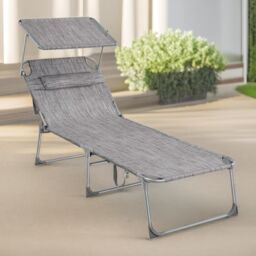 FURNOS Sun Lounger For Garden Folding Deck Chair Greige in Light Grey - thumbnail 1