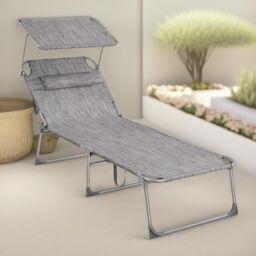 FURNOS Sun Lounger For Garden Folding Deck Chair Greige in Light Grey - thumbnail 2
