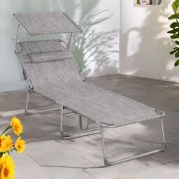 FURNOS Sun Lounger For Garden Folding Deck Chair Greige in Light Grey - thumbnail 3