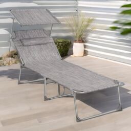 FURNOS Sun Lounger For Garden Folding Deck Chair Greige in Light Grey - thumbnail 4