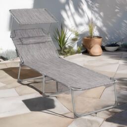 FURNOS Sun Lounger For Garden Folding Deck Chair Greige in Light Grey - thumbnail 5