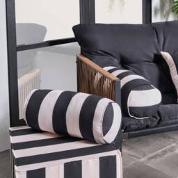 OHS Stripe Garden Bolster Cushion Outdoor Filled Pillow Back Neck Support in Black - thumbnail 1