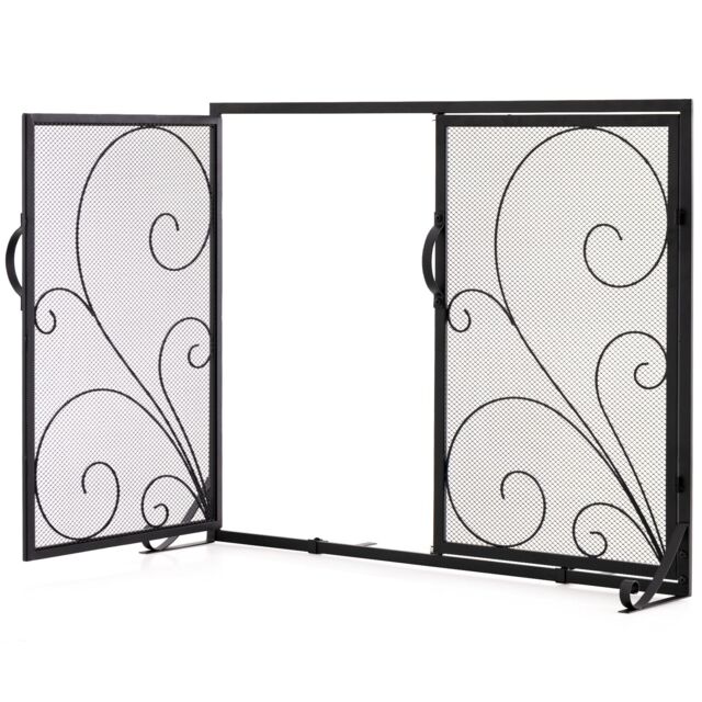 Costway 96x78CM Fireplace Screen Freestanding Metal Spark Guard Mesh Fire Guard Black - Size: 96x78 cm - image 1