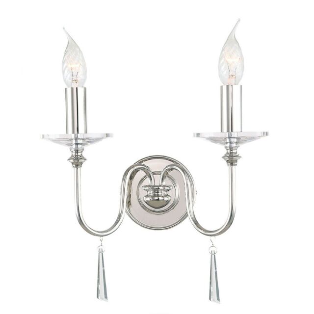 Loops Twin Wall Light Sconce Highly Polished Nickel Finish LED E14 60W Bulb d01037 in Metallics