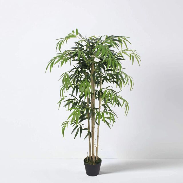 Tradala Trees Lush Artificial Tree Large Bamboo with Real Wood Trunk in Dark Green - Size: 3ft - image 1