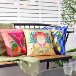Furn Cosmo O' Clock Abstract Water & UV Resistant Outdoor Cushion in Pink - Size: 43 cm x 43 cm - thumbnail 5
