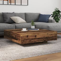 Berkfield Home Coffee Table with LED Lights Old Wood 100x100x31 cm in Brown - Size: 100 x 100 x 31 cm - thumbnail 1