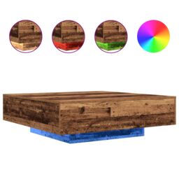 Berkfield Home Coffee Table with LED Lights Old Wood 100x100x31 cm in Brown - Size: 100 x 100 x 31 cm - thumbnail 4
