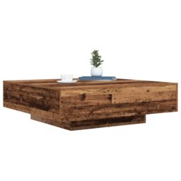 Berkfield Home Coffee Table with LED Lights Old Wood 100x100x31 cm in Brown - Size: 100 x 100 x 31 cm - thumbnail 3