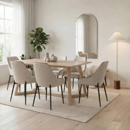 FurnitureboxUK Lulworth Walnut Effect Wood Dining Table 6 Beaumont Chairs in White