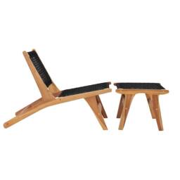 Berkfield Home Sun Lounger with Footrest Solid Teak Wood & Rope in Brown - thumbnail 2
