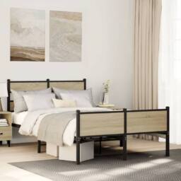 Berkfield Home Elegant Bed Frame without Mattress Sonoma Oak 120x200 cm Engineer in Brown - Size: Small Double - thumbnail 2