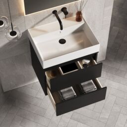 Banyetti Venti 600mm Wall Hung Vanity Unit with Veneto No Tap Hole Basin - Matt Black - thumbnail 4