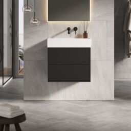 Banyetti Venti 600mm Wall Hung Vanity Unit with Veneto No Tap Hole Basin - Matt Black - thumbnail 2