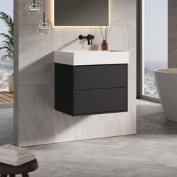 Banyetti Venti 600mm Wall Hung Vanity Unit with Veneto No Tap Hole Basin - Matt Black - thumbnail 3