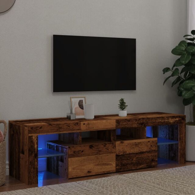 Berkfield Home TV Cabinet with LED Lights Old Wood 140x36.5x40 cm Engineered Wood in Brown - image 1