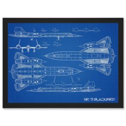 Artery8 SR-71 Blackbird Habu US Airforce Aircraft Spy Plane Blueprint Plan Artwork Framed Wall Art Print A4 in Black - thumbnail 1