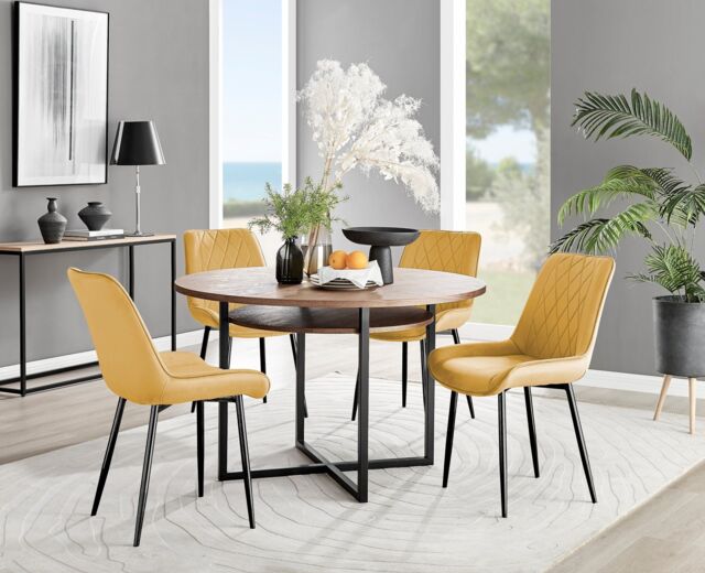 FurnitureboxUK Adley Brown Wood Storage Dining Table & 4 Pesaro Black Leg Chairs in Mustard - image 1