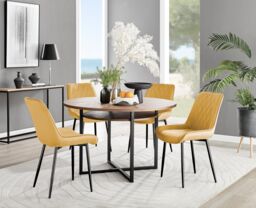 FurnitureboxUK Adley Brown Wood Storage Dining Table & 4 Pesaro Black Leg Chairs in Mustard
