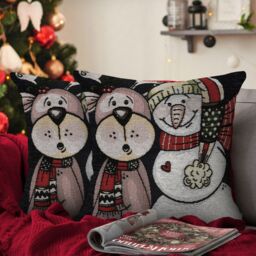 Velosso Snowman & Reindeer Filled Christmas Cushion - Size: 43 cm x 43 cm - thumbnail 1