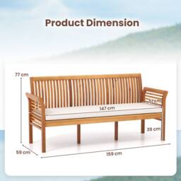 Gymax 3-Person Outdoor Bench Wooden Garden Bench With Seat Cushion Armrests in White - thumbnail 3