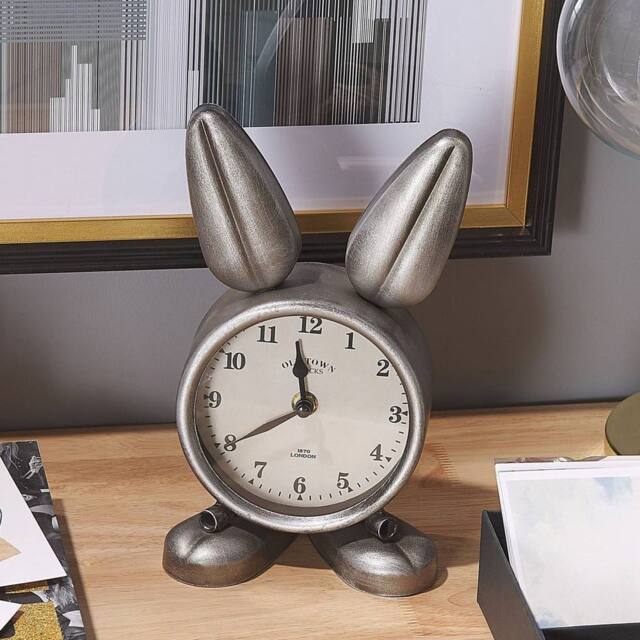 Wyld and Coco Bunny Table Clock Silver Polished Iron - image 1