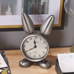 Wyld and Coco Bunny Table Clock Silver Polished Iron - thumbnail 1