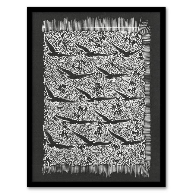 Artery8 Flock of Birds Plant Motif Vintage Framed Wall Art Print Dijsselhof in Black - Size: A4 - image 1
