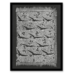 Artery8 Flock of Birds Plant Motif Vintage Framed Wall Art Print Dijsselhof in Black - Size: A4 - thumbnail 1