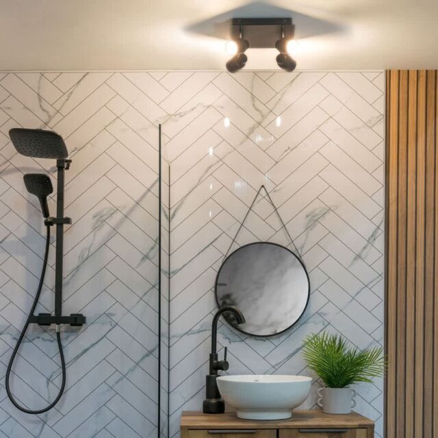 ValueLights Benton Adjustable Spotlight IP44 Rated Bathroom 4 Way Ceiling Light in Black - image 1