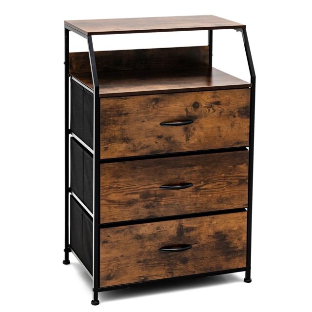 Costway 3 Drawer Dresser with with Top Shelf Foldable Drawer Chest Cabinet in Brown - image 1