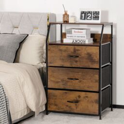 Costway 3 Drawer Dresser with with Top Shelf Foldable Drawer Chest Cabinet in Brown - thumbnail 3