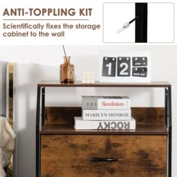 Costway 3 Drawer Dresser with with Top Shelf Foldable Drawer Chest Cabinet in Brown - thumbnail 6