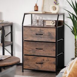 Costway 3 Drawer Dresser with with Top Shelf Foldable Drawer Chest Cabinet in Brown - thumbnail 4