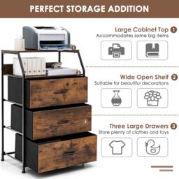 Costway 3 Drawer Dresser with with Top Shelf Foldable Drawer Chest Cabinet in Brown - thumbnail 5
