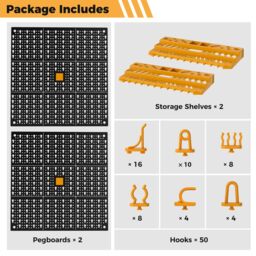 Gymax Garage Tool Storage DIY Storage Wall Mount System With 50 Hooks in Yellow - thumbnail 6