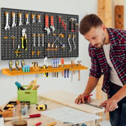 Gymax Garage Tool Storage DIY Storage Wall Mount System With 50 Hooks in Yellow - thumbnail 3