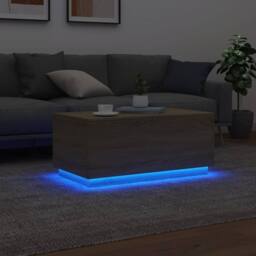 Berkfield Home Modern Coffee Table with LED Lights Sonoma Oak 90x50x40 cm in Light Brown - Size: 90 x 50 x 40 cm - thumbnail 5