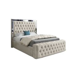 Casani Marino Mirror Upholstered Soft Velvet Bed Frame in Cream - Size: Small Single - thumbnail 5