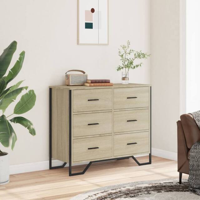 Berkfield Home Decorative Chest of Drawers Sonoma Oak 91x35.5x74.5 cm Engineered wood in Light Oak - image 1