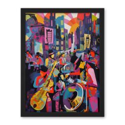 Artery8 Wall Art Print New Orleans Jazz Festival Street Musicians Playing Music City at Sunset Abstract Modern Painting Large Framed Wall Décor Art - thumbnail 1
