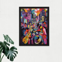 Artery8 Wall Art Print New Orleans Jazz Festival Street Musicians Playing Music City at Sunset Abstract Modern Painting Large Framed Wall Décor Art - thumbnail 2