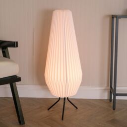 ValueLights Astrid Geometric Origami Teardrop Paper Pleated Floor Lamp with LED Bulb in White