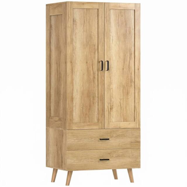 KORVIXA Natural wood finish Modern Wardrobe w/ 2 Drawer - Size: 100 cm x 100 cm - image 1