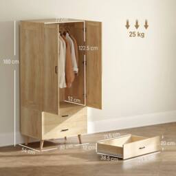 KORVIXA Natural wood finish Modern Wardrobe w/ 2 Drawer - Size: 100 cm x 100 cm - thumbnail 2