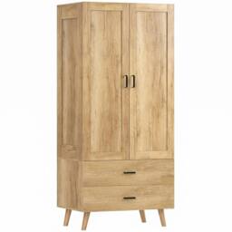 KORVIXA Natural wood finish Modern Wardrobe w/ 2 Drawer - Size: 100 cm x 100 cm