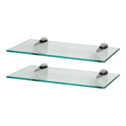 Harbour Housewares 2x Floating Glass Shelves - 40cm - Bathroom Shower Storage Display in Silver